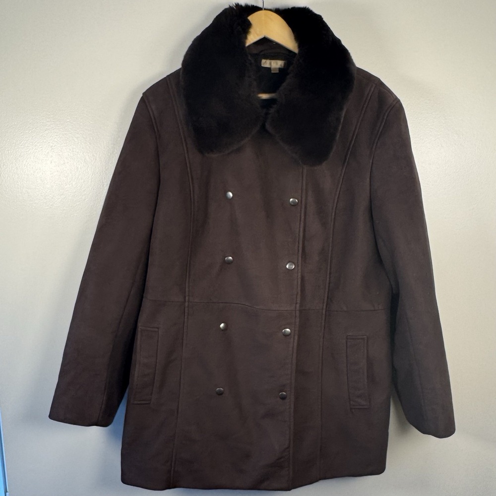 Wilson's Leather Vintage Brown‎ Coat Women's Sz XXL With Real Rabbit Fur Collar